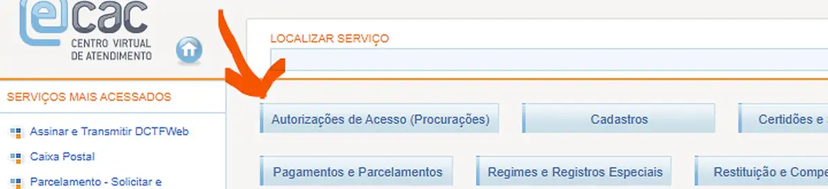 e-CAC com o botão Autorizações de Acesso (Procurações) destacado